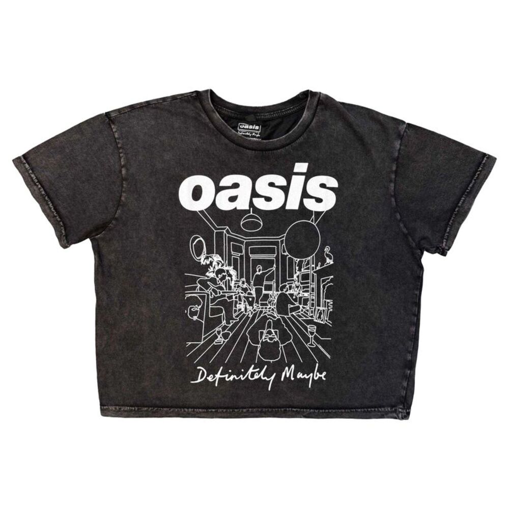 Oasis Womens/Ladies Definitely Maybe Line Drawing Stone Wash Crop Top / Charcoal